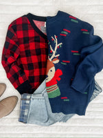 Crew Neck Reindeer Sweater In Navy