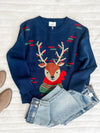 Crew Neck Reindeer Sweater In Navy