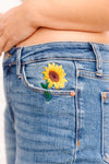 Hi-Rise Relaxed Sunflower Embroidery Jeans Womens