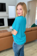 Trial and Error Textured V-Neck Blouse in Teal*