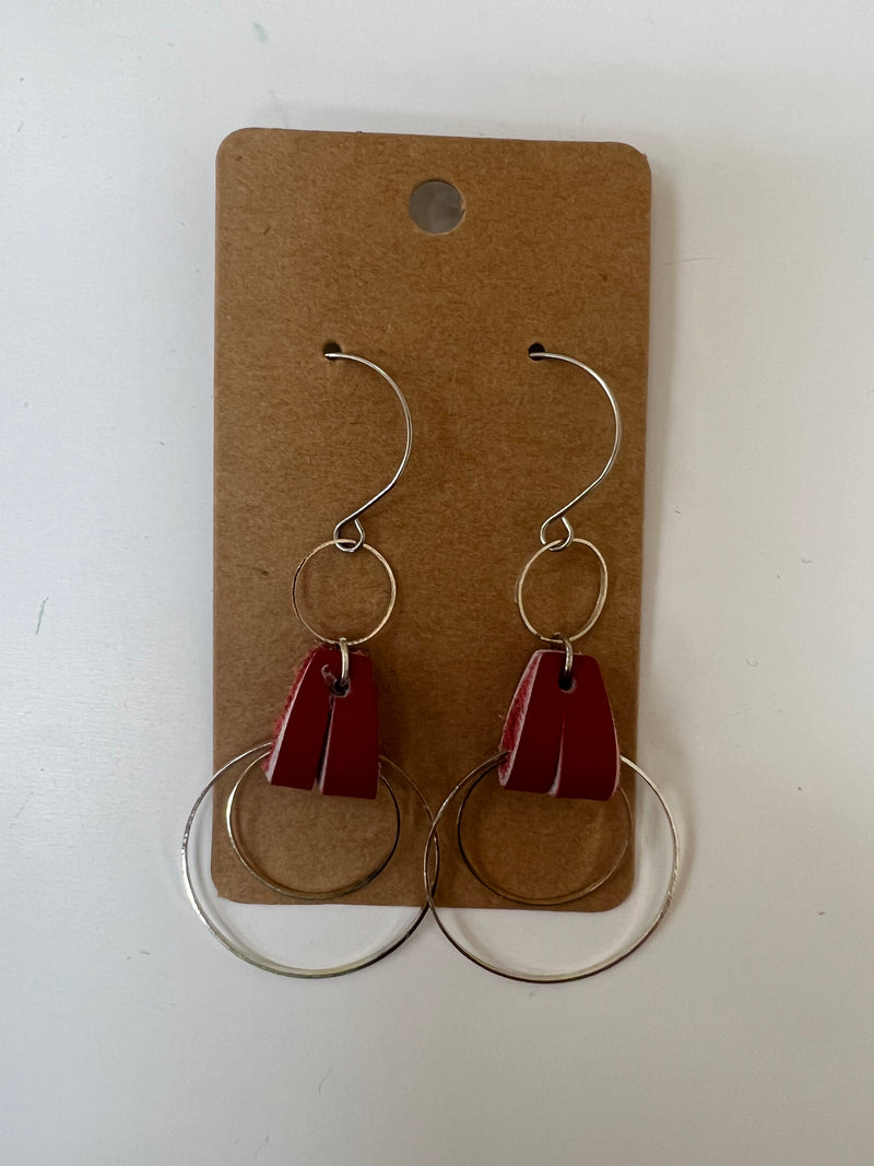 Abstract Earrings - Brick Red Double Hoops