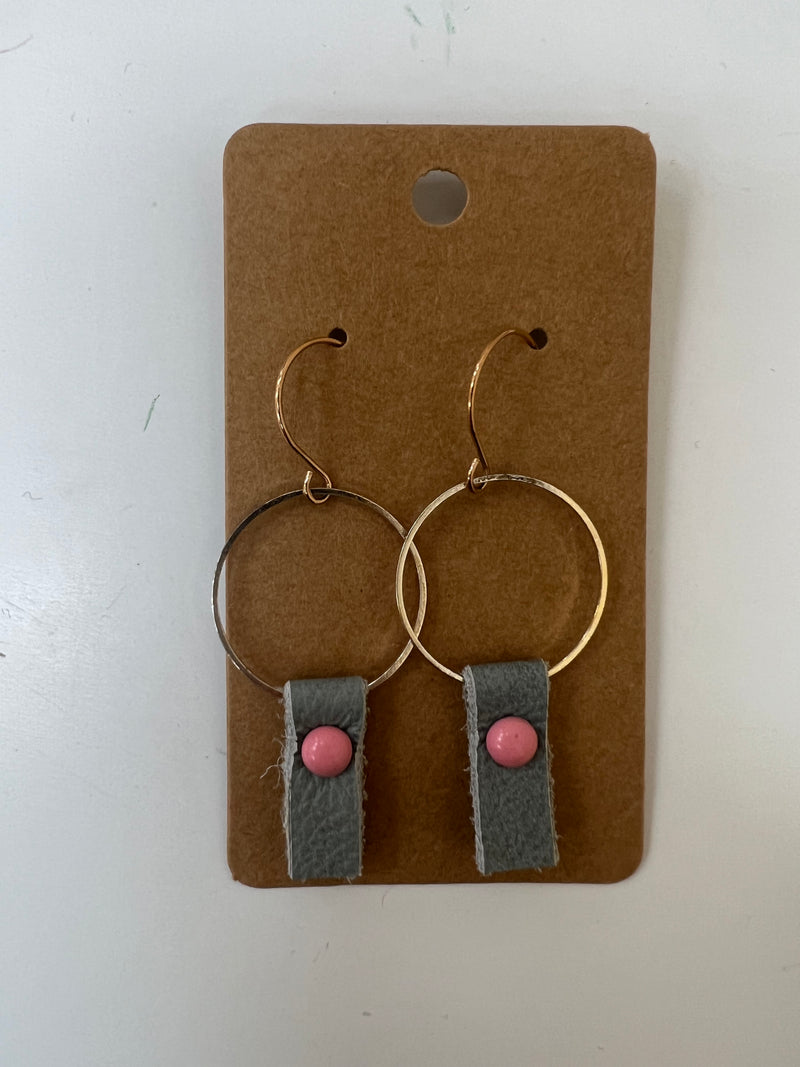 Abstract Earrings - Gray + Pink Dot