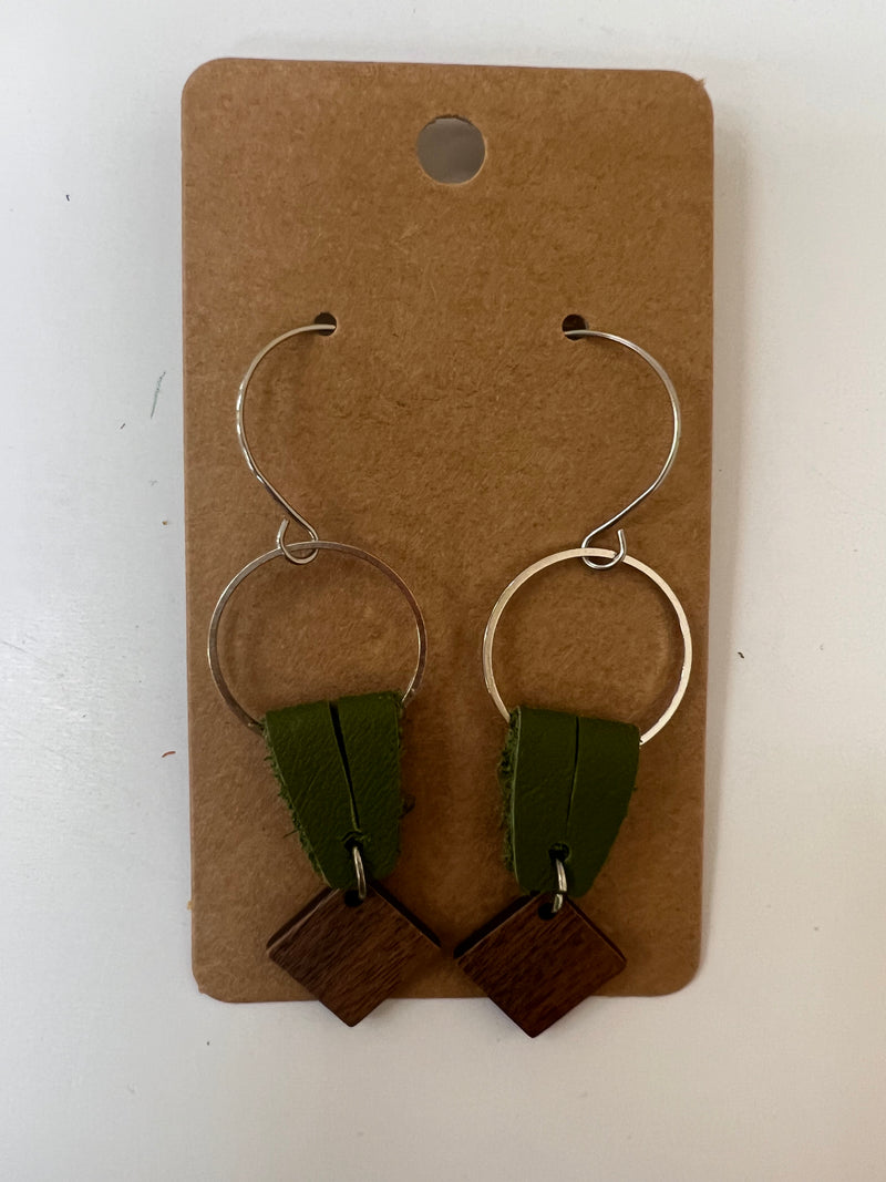 Abstract Earrings - Green Wood