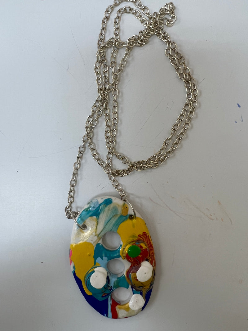 Abstract Necklaces - Blue & Yellow Oval