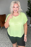 Round Neck Cuffed Sleeve Top In Lime Womens
