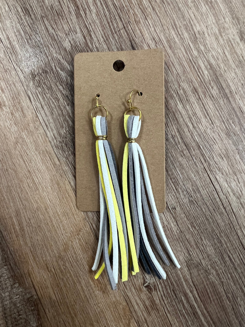 Tassel Earrings - Gray/White/Yellow
