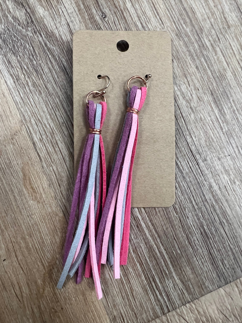 Tassel Earrings - Gray/Pink/Purple