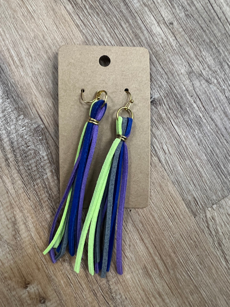 Tassel Earrings - Purple/Lime Green/Gray/Blue