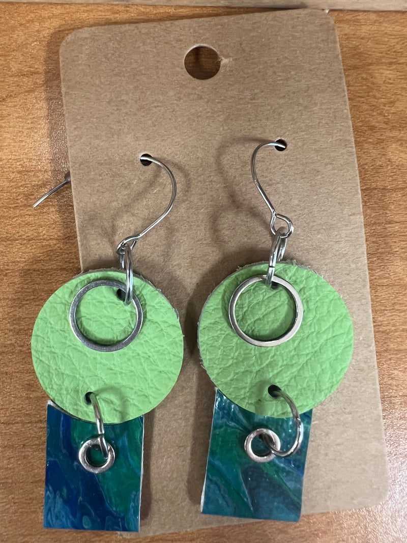 Abstract Earrings - Green Circles