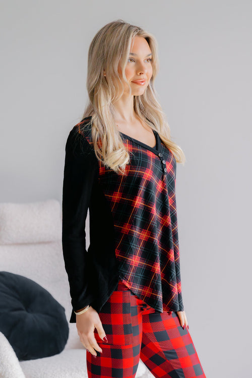 Crimson Cabin Plaid V-Neck