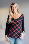 Crimson Cabin Plaid V-Neck