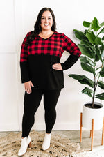 V Neck Buffalo Plaid Top In Red & Black