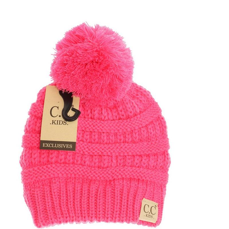 Kids Solid Pom Cc Beanies - New Candy Pink