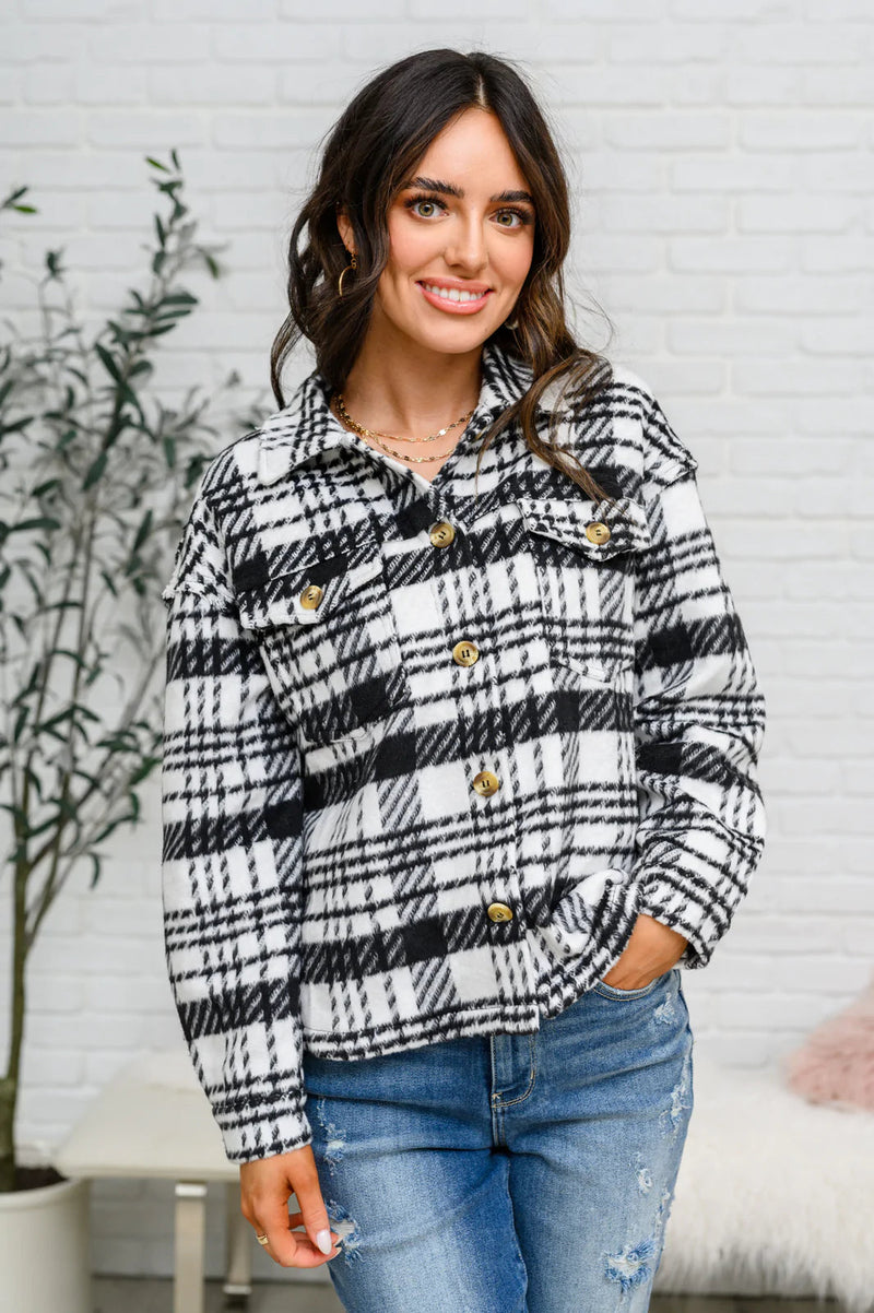 Kate Plaid Jacket In Black & White Womens