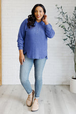 Keeping it Real Brushed Melange Hacci Long Sleeve Tee in Bright Blue*