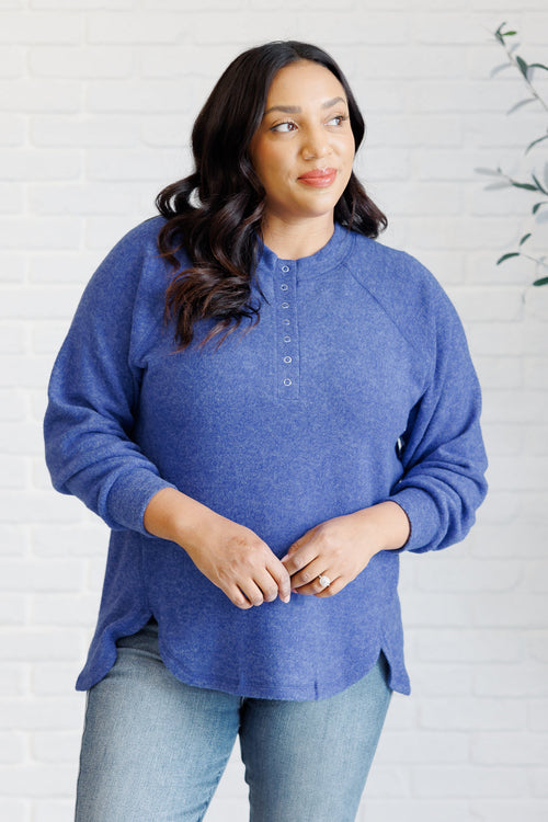 Keeping it Real Brushed Melange Hacci Long Sleeve Tee in Bright Blue*