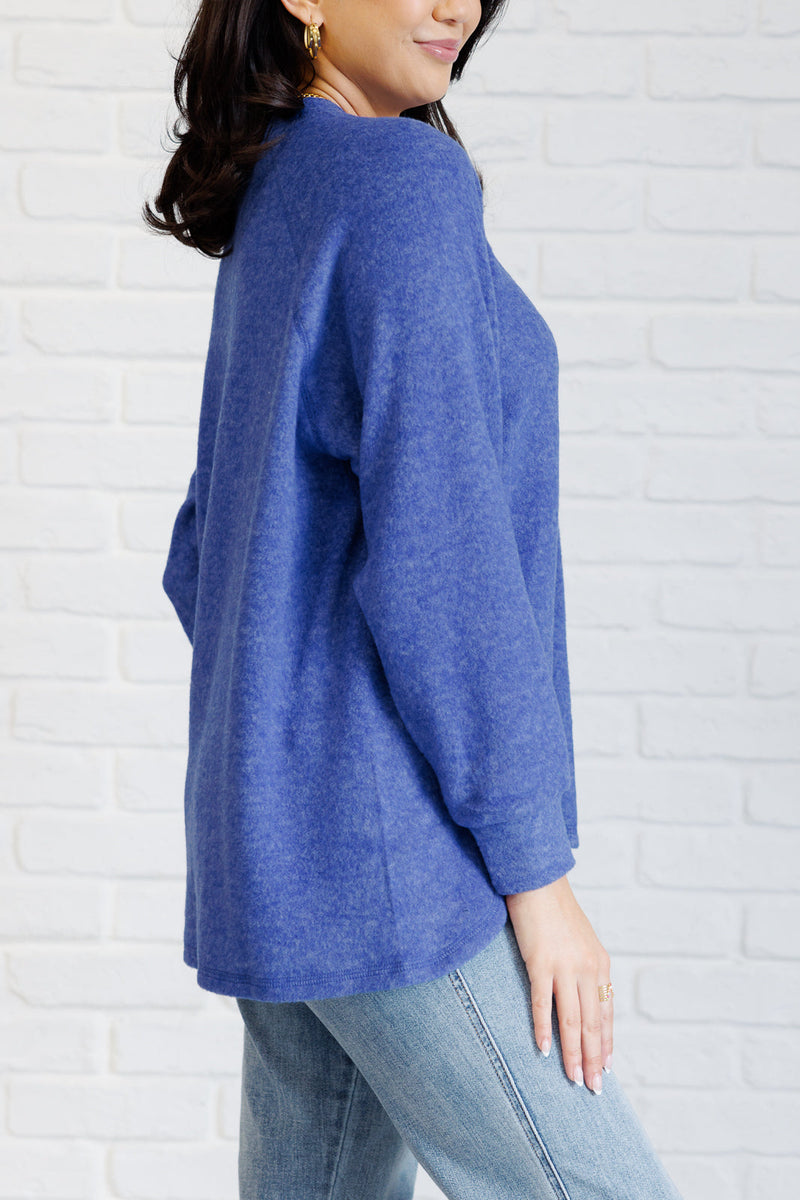 Keeping it Real Brushed Melange Hacci Long Sleeve Tee in Bright Blue*