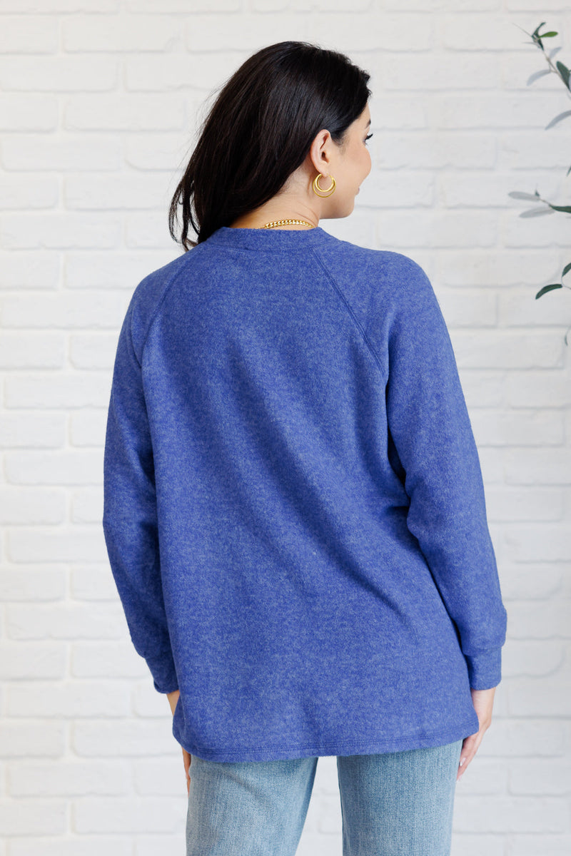 Keeping it Real Brushed Melange Hacci Long Sleeve Tee in Bright Blue*