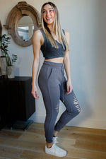 Kick Back Distressed Joggers In Heather Charcoal Womens