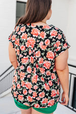 Lizzy Cap Sleeve Top in Black and Coral Floral*