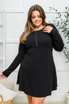 Doorbuster: Long Sleeve Button Down Dress In Black** Womens