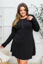 Doorbuster: Long Sleeve Button Down Dress In Black** Womens