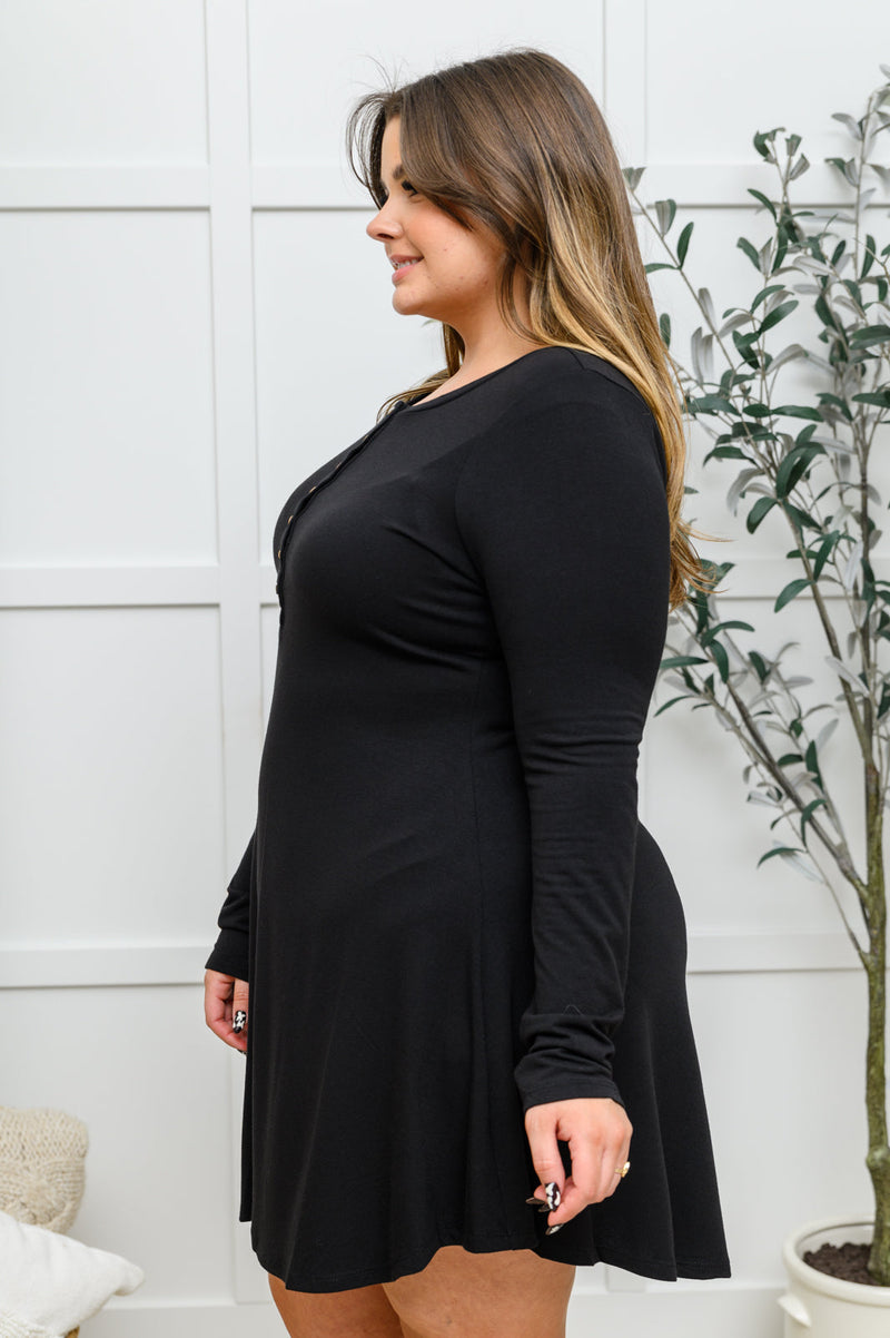 Doorbuster: Long Sleeve Button Down Dress In Black** Womens