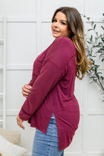 Doorbuster: Long Sleeve Knit Top With Pocket In Burgundy Womens