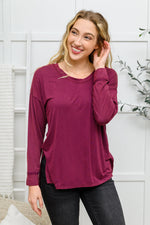 Doorbuster: Long Sleeve Knit Top With Pocket In Burgundy Womens