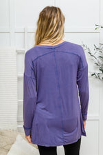 Doorbuster: Long Sleeve Knit Top With Pocket In Denim Blue Womens