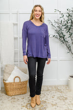 Doorbuster: Long Sleeve Knit Top With Pocket In Denim Blue Womens