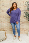 Doorbuster: Long Sleeve Knit Top With Pocket In Denim Blue Womens