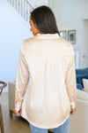 Loved For Years Satin Button Up In Beige Womens