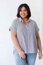 Marina Striped Top In Charcoal Womens