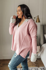 Mia Waffle Knit Long Sleeve In Pink Womens