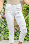 Mid-Rise Boyfriend Destroyed White Jeans Womens