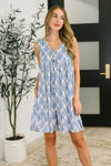 Miss Mischief V-Neck Romper in Blue