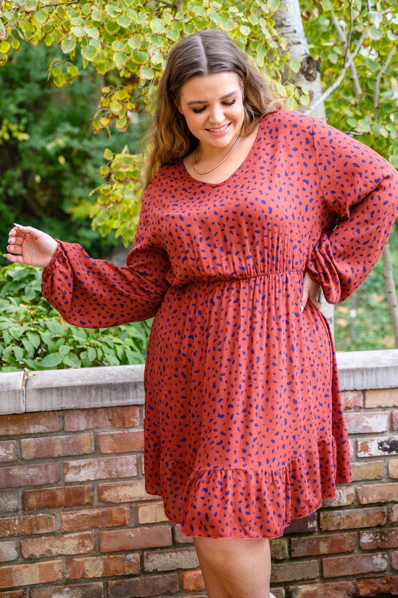 knitted mottled dress Most Genuine Spotted Dress In Rust – SidePony Boutique