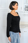 My Heart Is Yours Gathered Long Sleeve Top In Black Womens