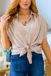 Never Have I Ever Button Down Blouse In Champagne Womens