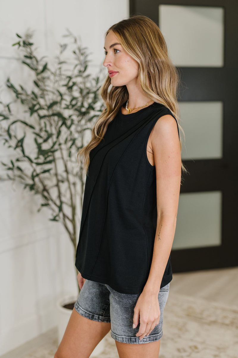 New Normal Pleat Detail Sleeveless Top in Black**