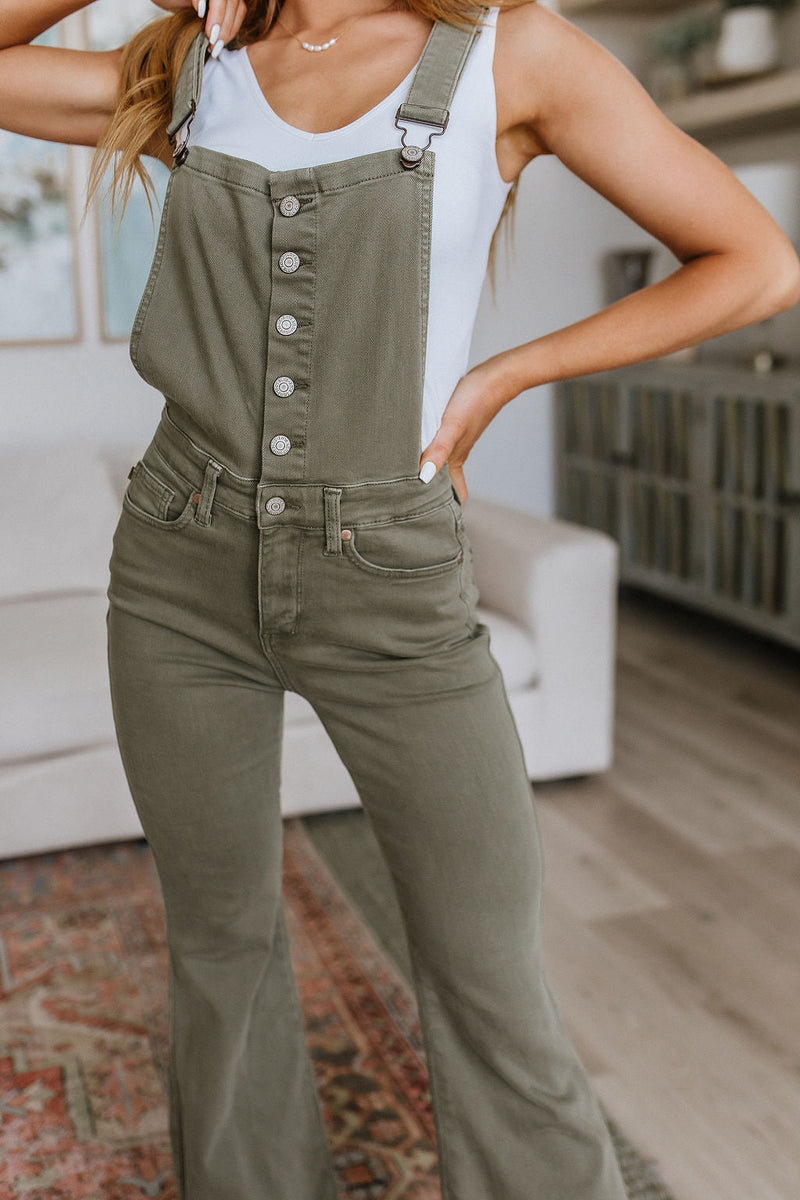 Olivia Control Top Release Hem Overalls In Olive Womens