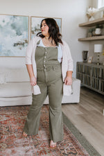 Olivia Control Top Release Hem Overalls In Olive Womens