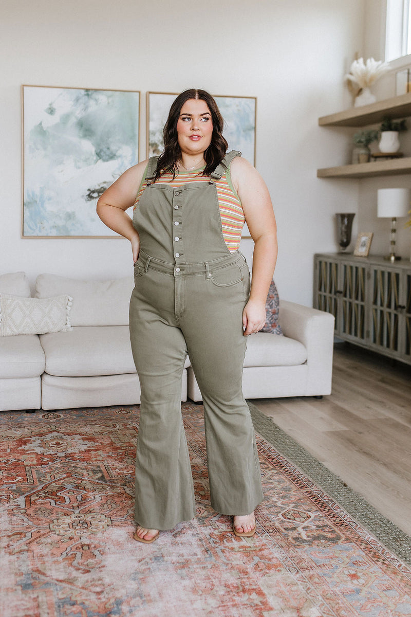 Olivia Control Top Release Hem Overalls In Olive Womens