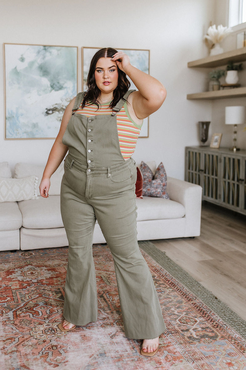 Olivia Control Top Release Hem Overalls In Olive Womens