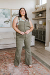 Olivia Control Top Release Hem Overalls In Olive Womens