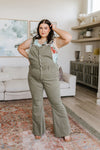 Olivia Control Top Release Hem Overalls In Olive Womens