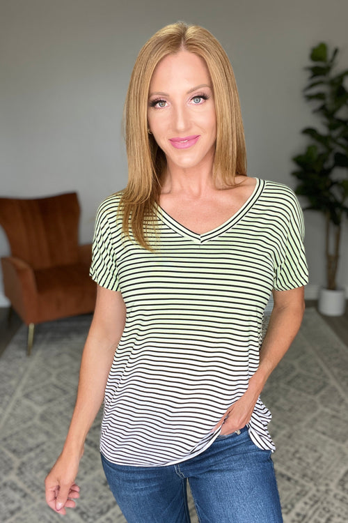 Ombre Stripe V-Neck T In Lime Womens