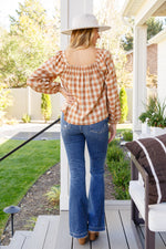 One Fine Afternoon Gingham Plaid Top In Caramel Womens