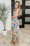 Paint Me Pretty Square Neck Dress in Lime, Blue and Tangerine